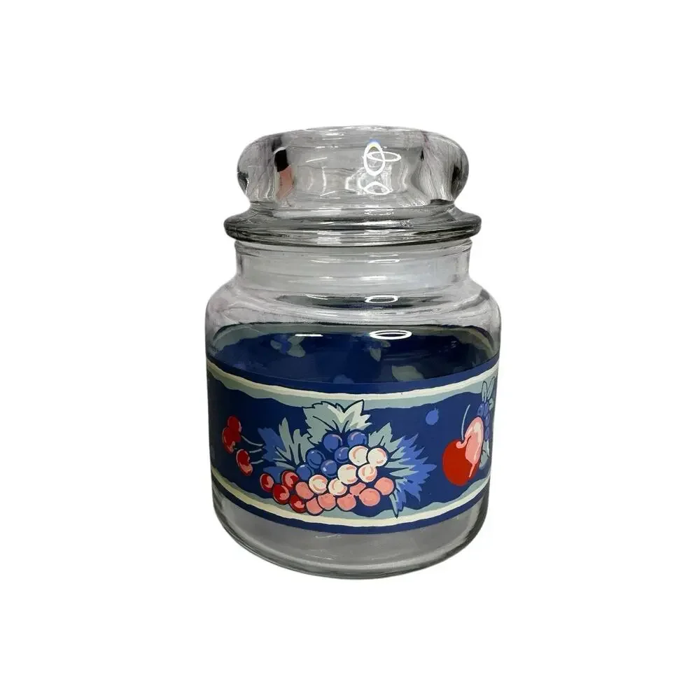 Vintage Hallmark Glass Jar Canister 1989 Fruit Blue Small Retro Country